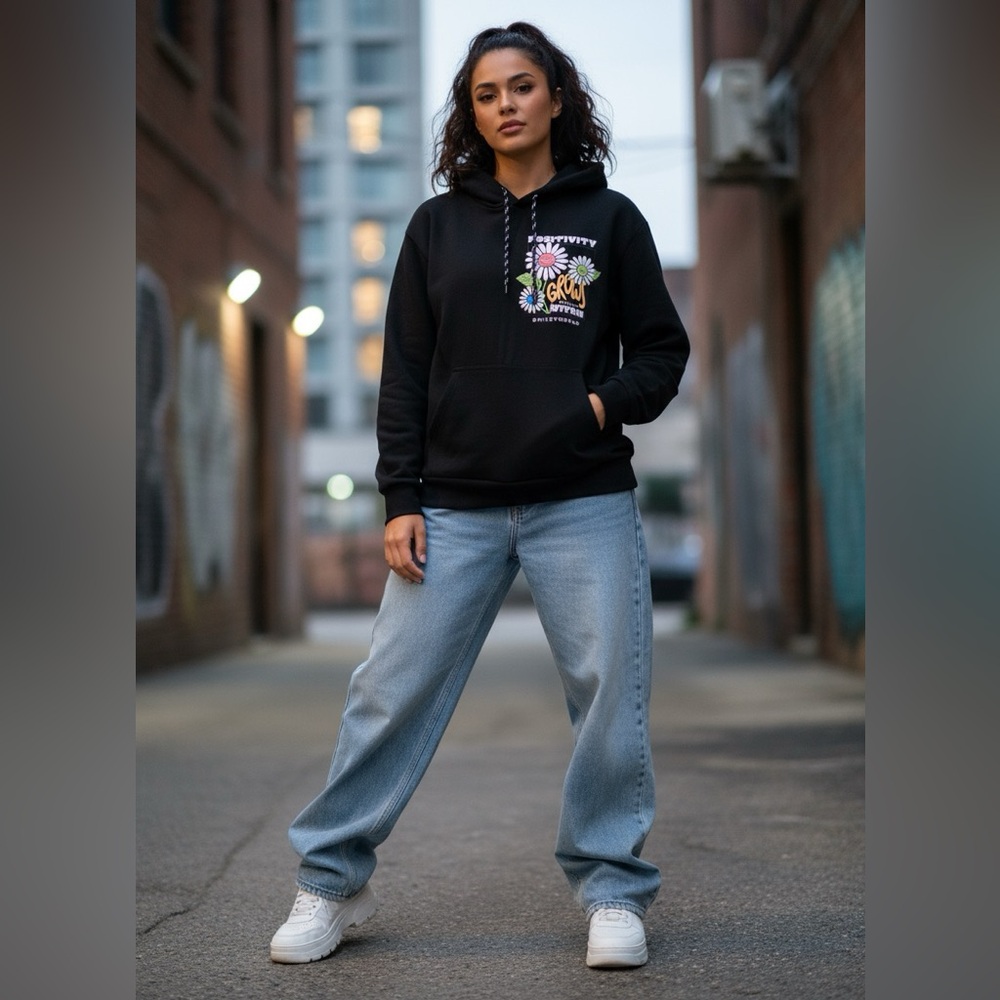 🕔 SmileyWorld | “Positivity Grows From Within” Graphic Hoodie | Black | L